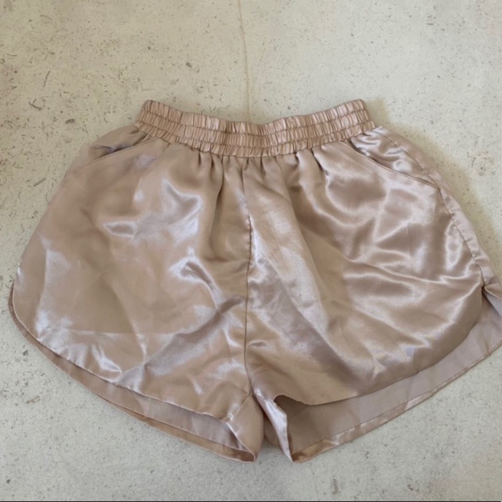 Pale pink satin shorts